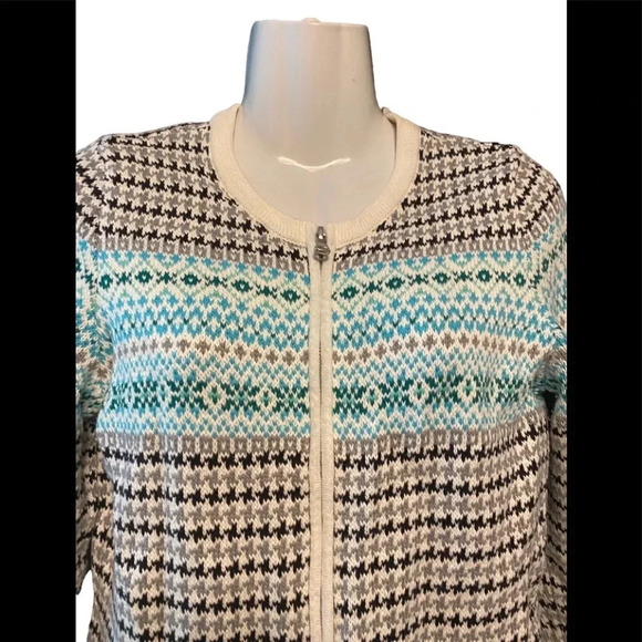 Talbots Cardigan Cotton Full Zip Fair Isle - Picture 2 of 7